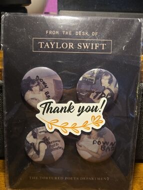 Taylor Swift Sepia & Black Button Pin Set with Thank You Sticker